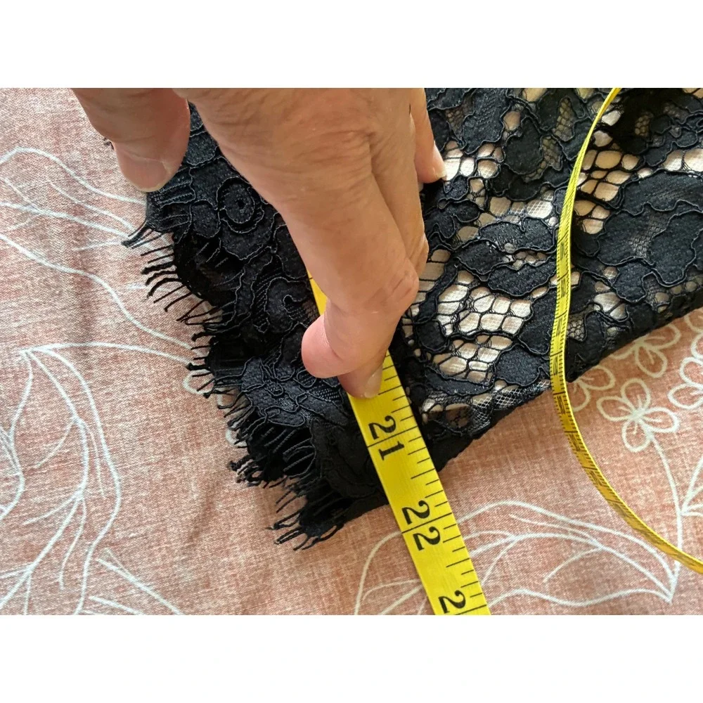 J. Crew Collection Black Floral Lace Sheath Dress F9096 Eyelash Fringe Trim Sz 0